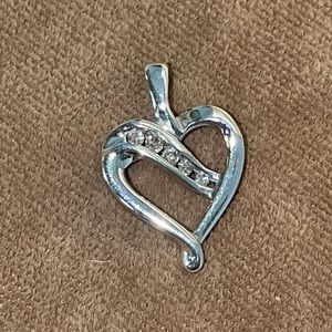 Solid 10K White Gold Real Diamond Heart Charm Small Pendant (not 14K )